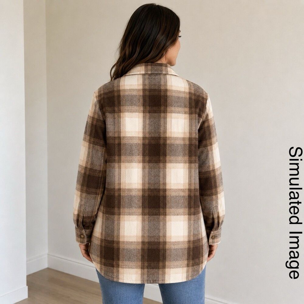 Banana Republic Womens M Brown Plaid Wool Blend Shirt Jacket Shacket - Picture 2 of 8
